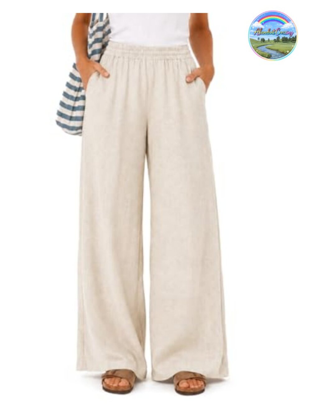 Tall Women Wide Leg Linen Blend Pull On Palazzo Pants with Pockets Casual Summer